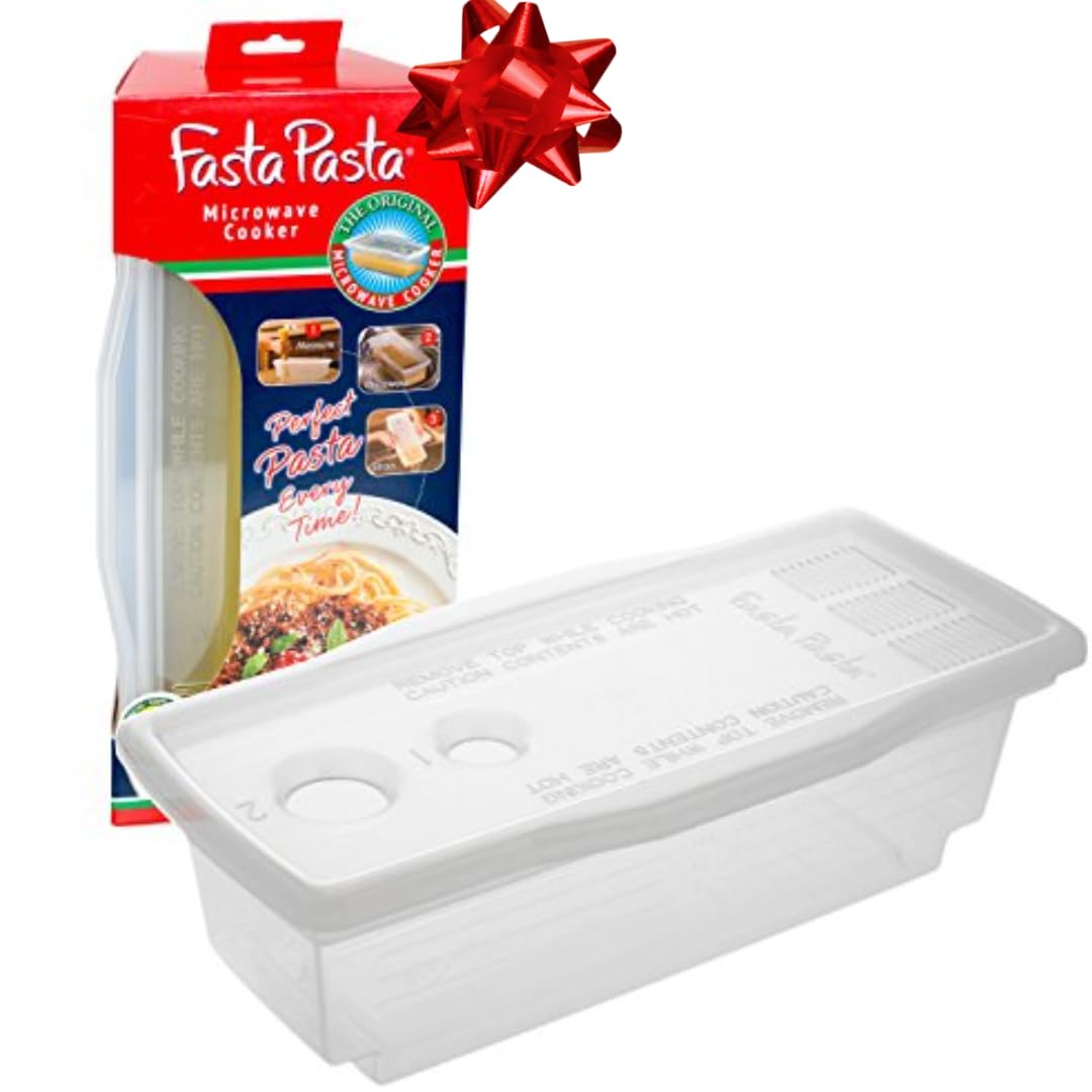 The Original Fasta Pasta Microwave Cooker with Lid & Built-in Strainer-No More Messes, Waiting for Water to Boil, or Sticky Noodles-Perfect Al Dente Pasta Every time- Patented Design, It Really Works