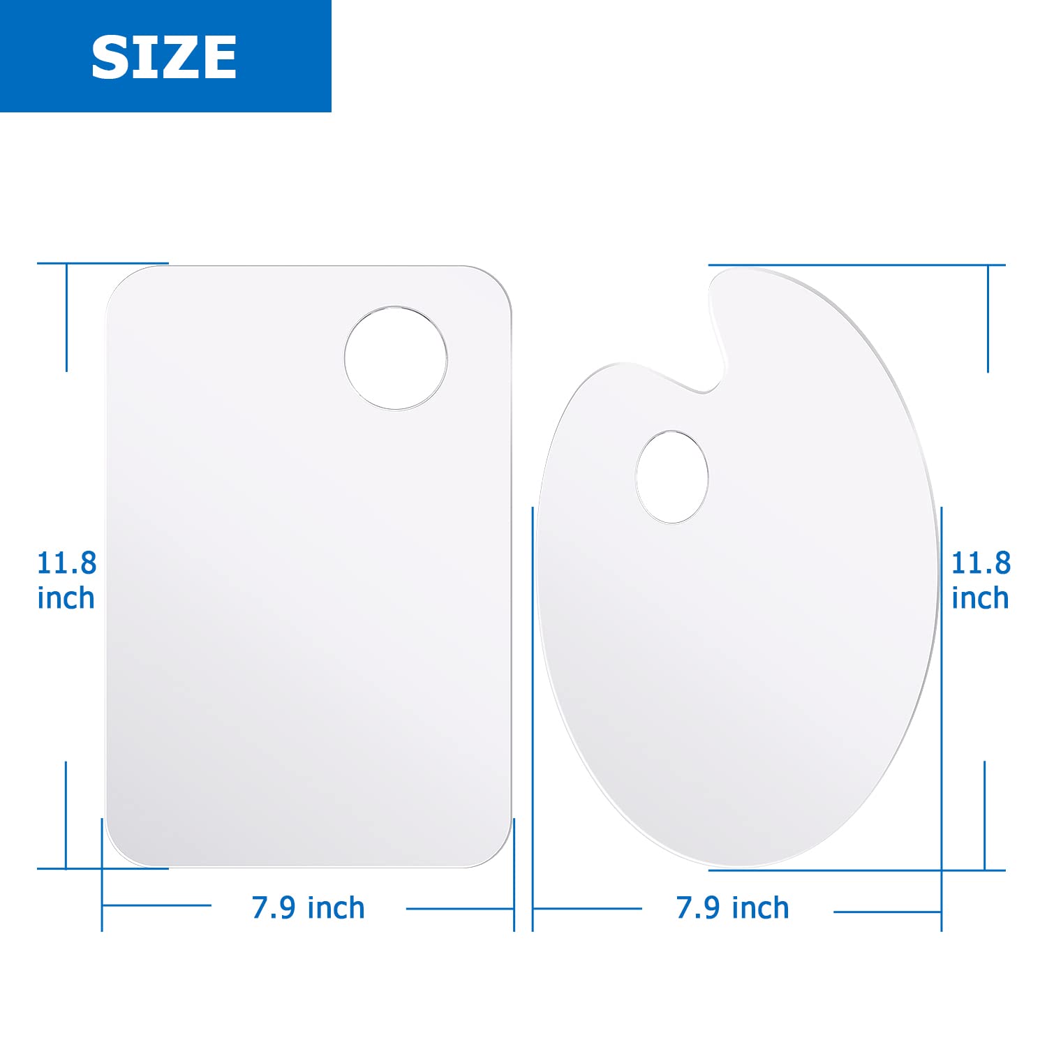 Tamaki 2 Pack 11.8 x 7.9 Inch Acrylic Paint Palette with Thumb Hole Clear Paint Pallet, Easy Clean Non-Stick Artist Pallet for Oil Watercolor Craft DIY Art Painting Palette