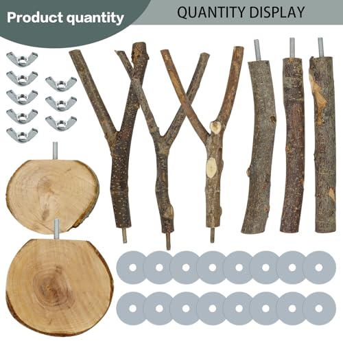CZWESTC Natural Wood Bird Perches for Cage, Parrot Perch Stand & Platform, Bird Cage Accessories for Parakeets, Cockatiels, Conures, Lovebirds (Brown, Core Perch & Platform - 8PCS)