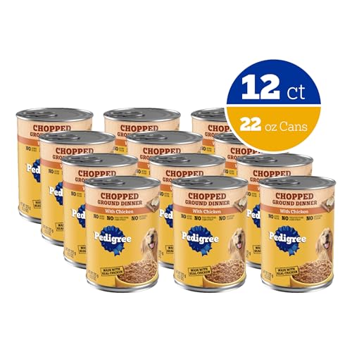 Pedigree Chopped Ground Dinner Adult Canned Soft Wet Dog Food Chicken Flavor, 13.2 oz. Cans (12 Count, Pack of 1)