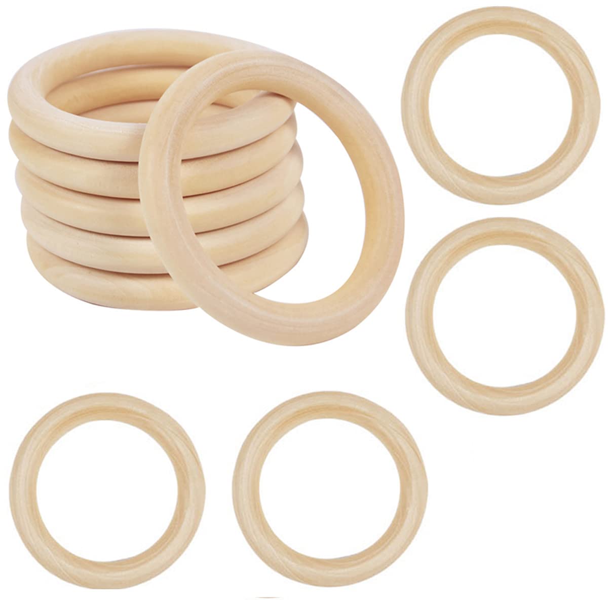 10 PCS 100mm Unfinished Wooden Rings for Craft, 4 inch Diameter Nature Solid Wood Rings for DIY Crafts Without Paint, Macrame Wooden Rings for Ring Pendant and Connectors Jewelry Making