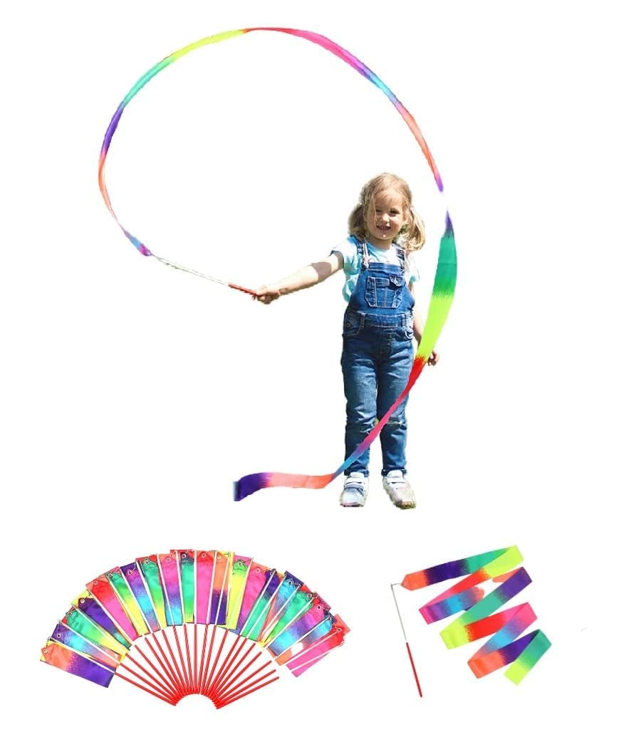 dervea 20er Pack Bänderstäbe Partygeschenke für Kinder, Regenbogen Geburtstagsdekorationen, Prinzessinnen Party Zubehör, Mädchen Partyspiele, Turnbeutel Füllmaterial (Regenbogen)