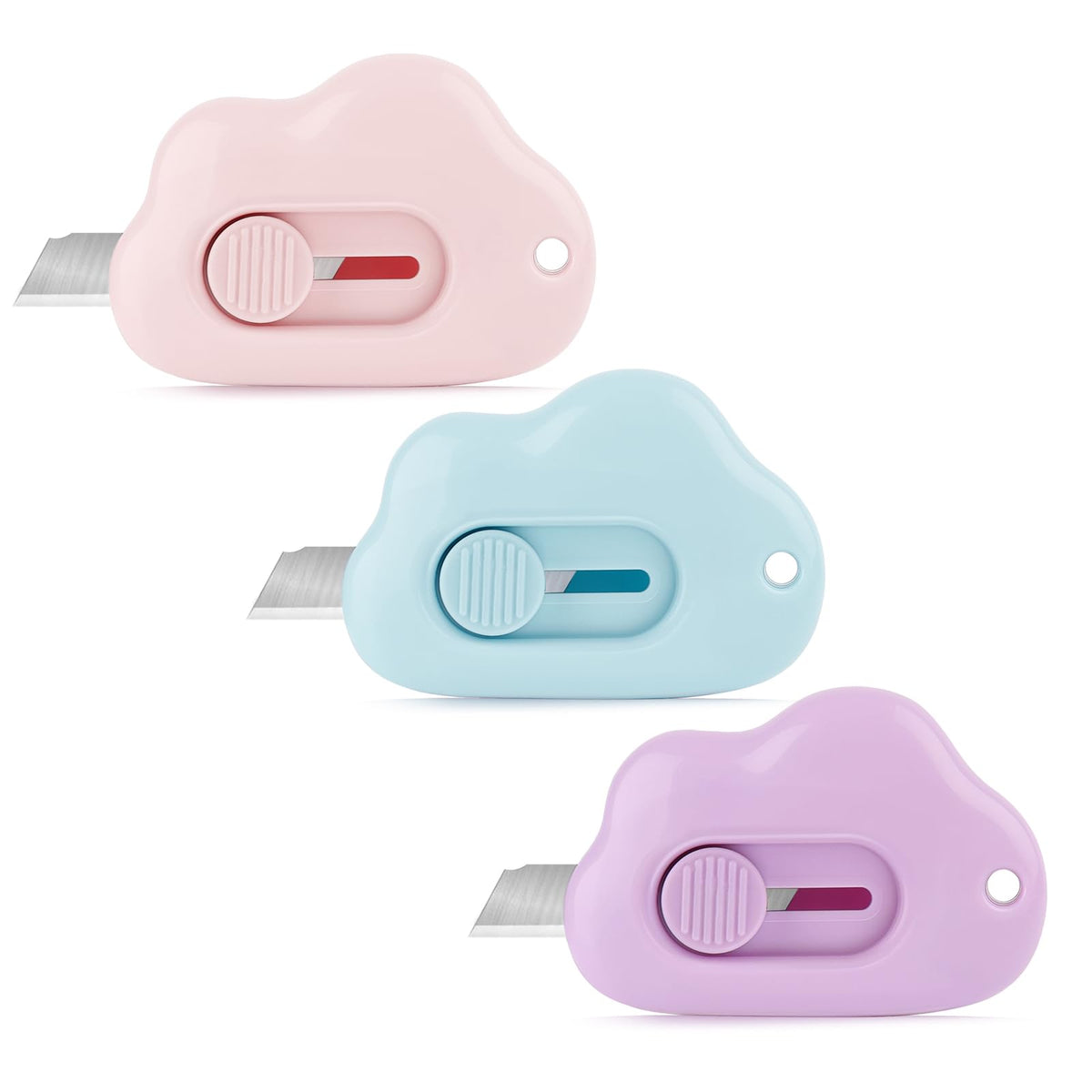 Box Cutters - 3 Pack Retractable Letter Opener, Adorable Cloud Tiny Paper Cutter for Key Chain Pocket Bag Package Envelope Mail Letter Box Paper DIY Projects for Girls and Boys