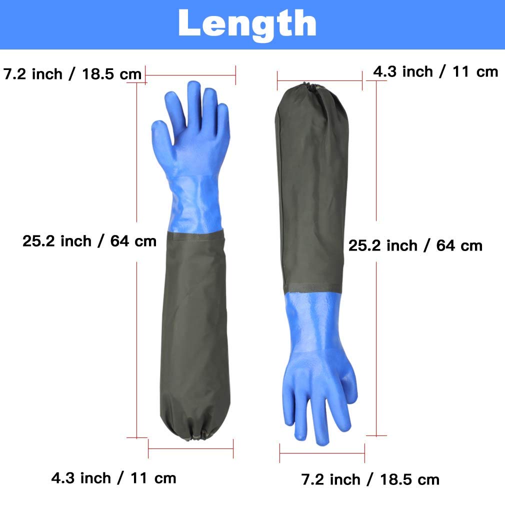 Haiou PVC Chemical Resistant, Long Rubber, Heavy Duty Waterproof Gloves for Chemical and Acid Work, 25 inches, Large-(Blue)