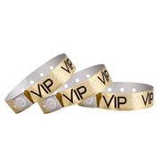 100 WristCo Premium Holographic Gold VIP Plastic Secure Snap Wristbands - 5/8" x 10" - Waterproof, Durable, Tearproof, Wrist Bands Used at Waterparks Concerts Conferences for Security Admission