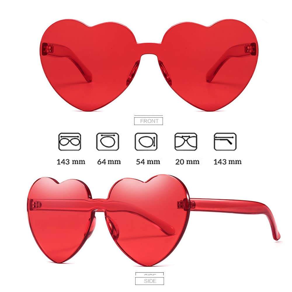 YooThink Love Heart Shaped Sunglasses for Women Colorful Rimless Sunglasses Party Sunglasses (Queen Red)