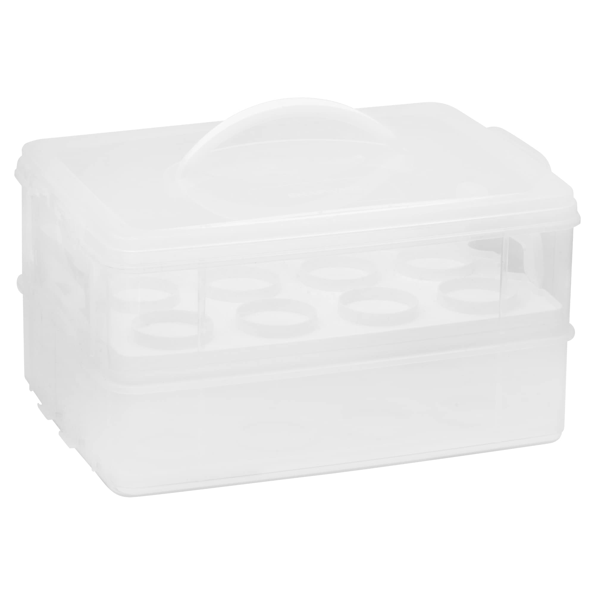 Snapware (2-Layer, 24 Cupcakes Plastic Detachable Cupcake Carrier Storage Container With Lid and Handle, Freezer Dishwasher Microwave Safe