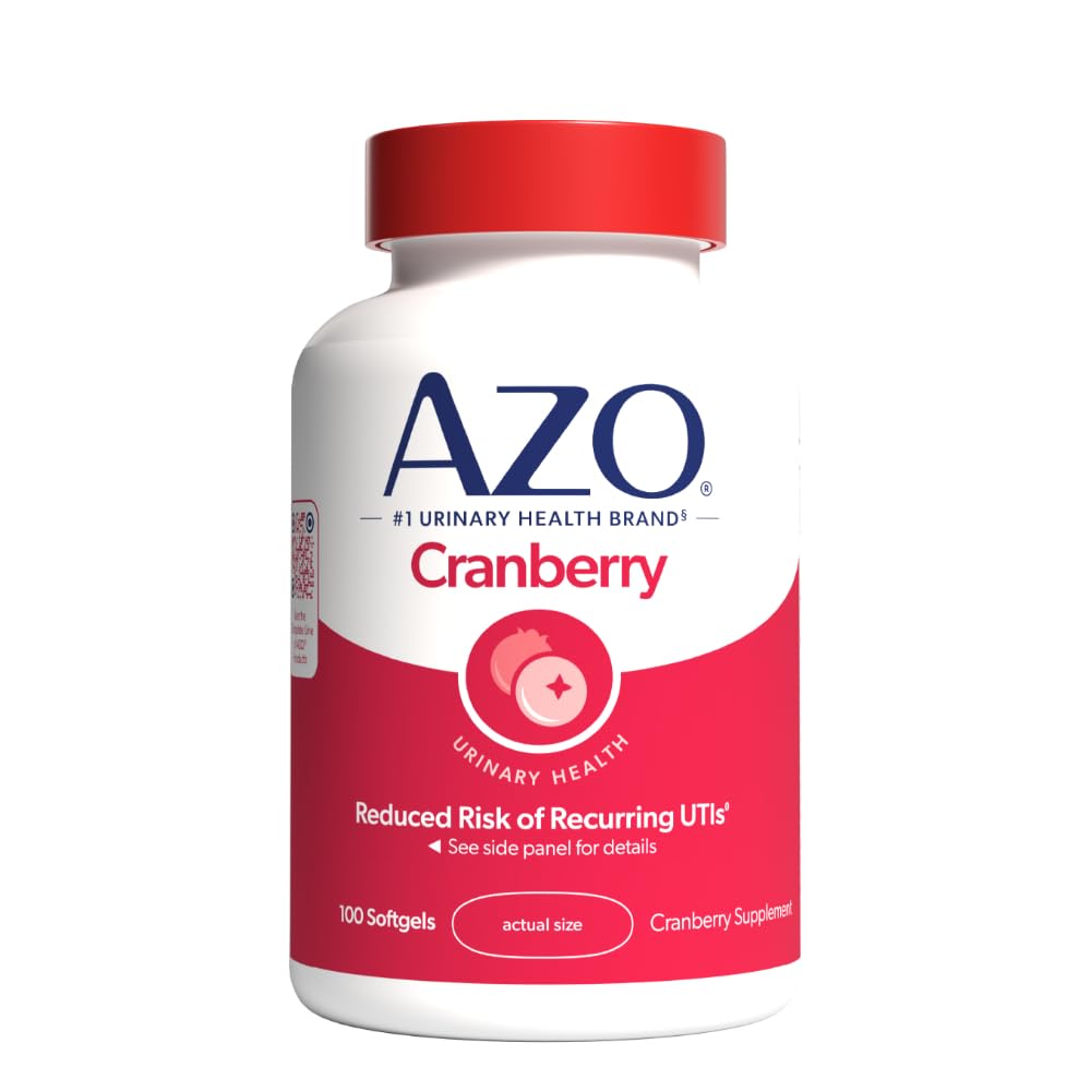 AZO Cranberry Nahrungsergänzungsmittel, hergestellt mit konzentriertem Vollfrucht-Cranberry-Pulver zur Reinigung und zum Schutz der Harnwege*, zuckerfreie Cranberry-Pillen, gentechnikfrei, 100 Weichkapseln