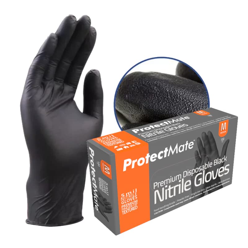 Black Nitrile Gloves- Industrial Strength, 5 mil Thickness, Gloves Disposable Latex Free, Food-Prep Disposable Gloves- Ideal for BBQ, Barber, Cleaning- Large (Box of 100)