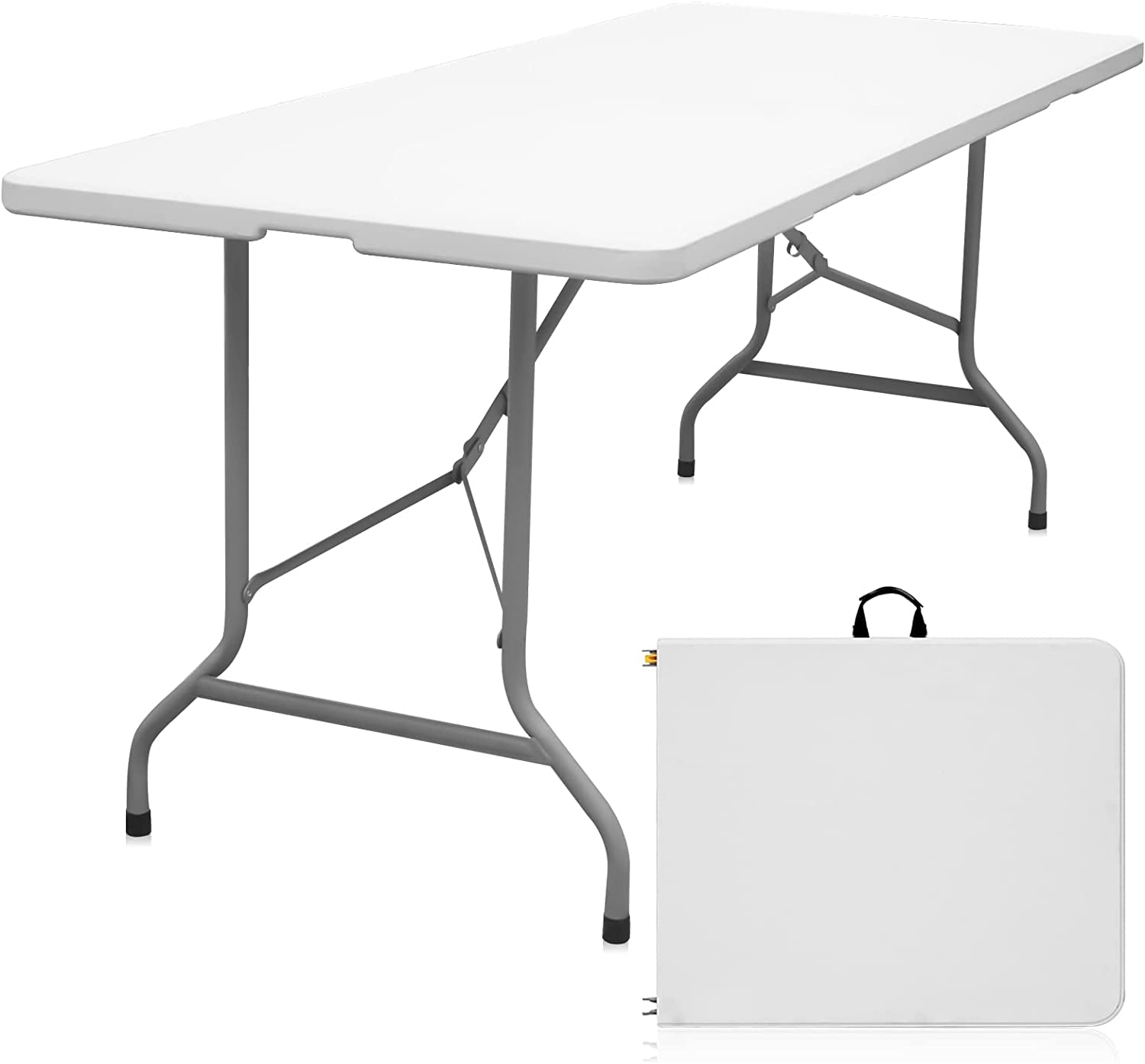 Byliable Klapptisch 183 cm Tragbarer, robuster Kunststoff-Klapptisch für den Innen- und Außenbereich, für Camping, Picknick und Partys, Weiß
