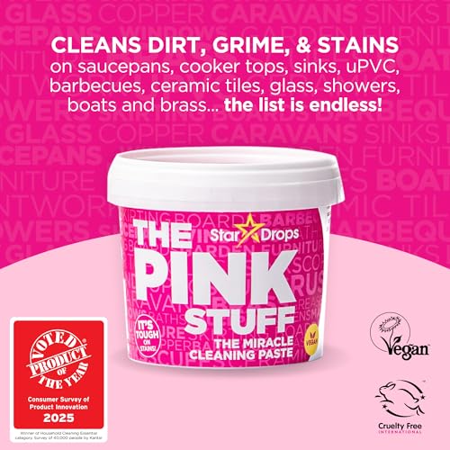 Stardrops - The Pink Stuff Bathroom Cleaning Kit – Cleaning Paste, Bathroom Foam Spray, Toilet Foaming Powder, SQeeZY Sponge & 3 Microfiber Cloths – Tough on Stains, Grease & Soap Scum