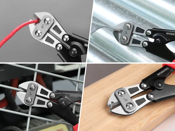 WORKPRO Mini Bolt Cutter 8-inch, Spring Loaded Small Heavy Duty Wire Cable Cutter, Snips Clippers with Soft Anti-Slip Handle