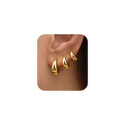 PANSHI Gold Hoop Earrings for Women Trendy Chunky Gold Earrings Huggie Dainty Earrings Gold Jewelry for Women Teen (Gold - 3 Pairs)