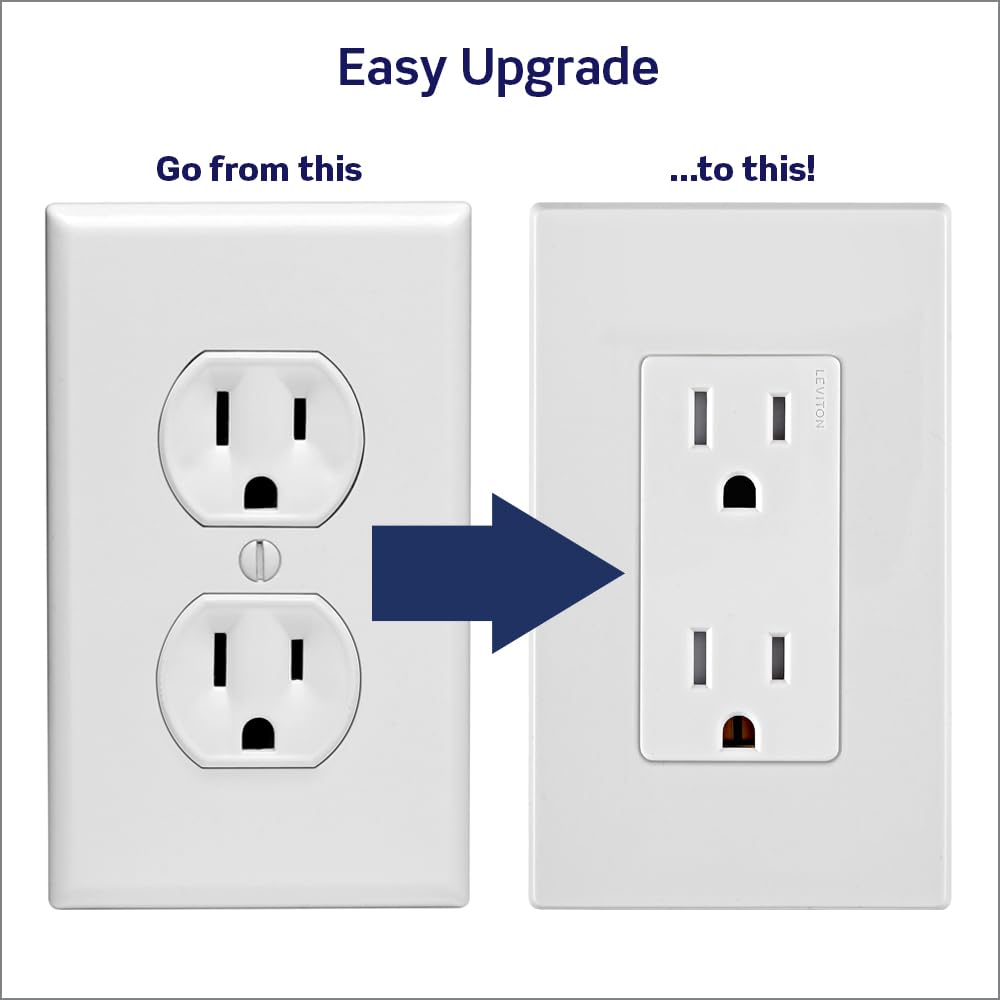 Leviton Decora Edge 15 Amp Tamper-Resistant Duplex Wall Outlet, 10-Pack, E5325-MW, White
