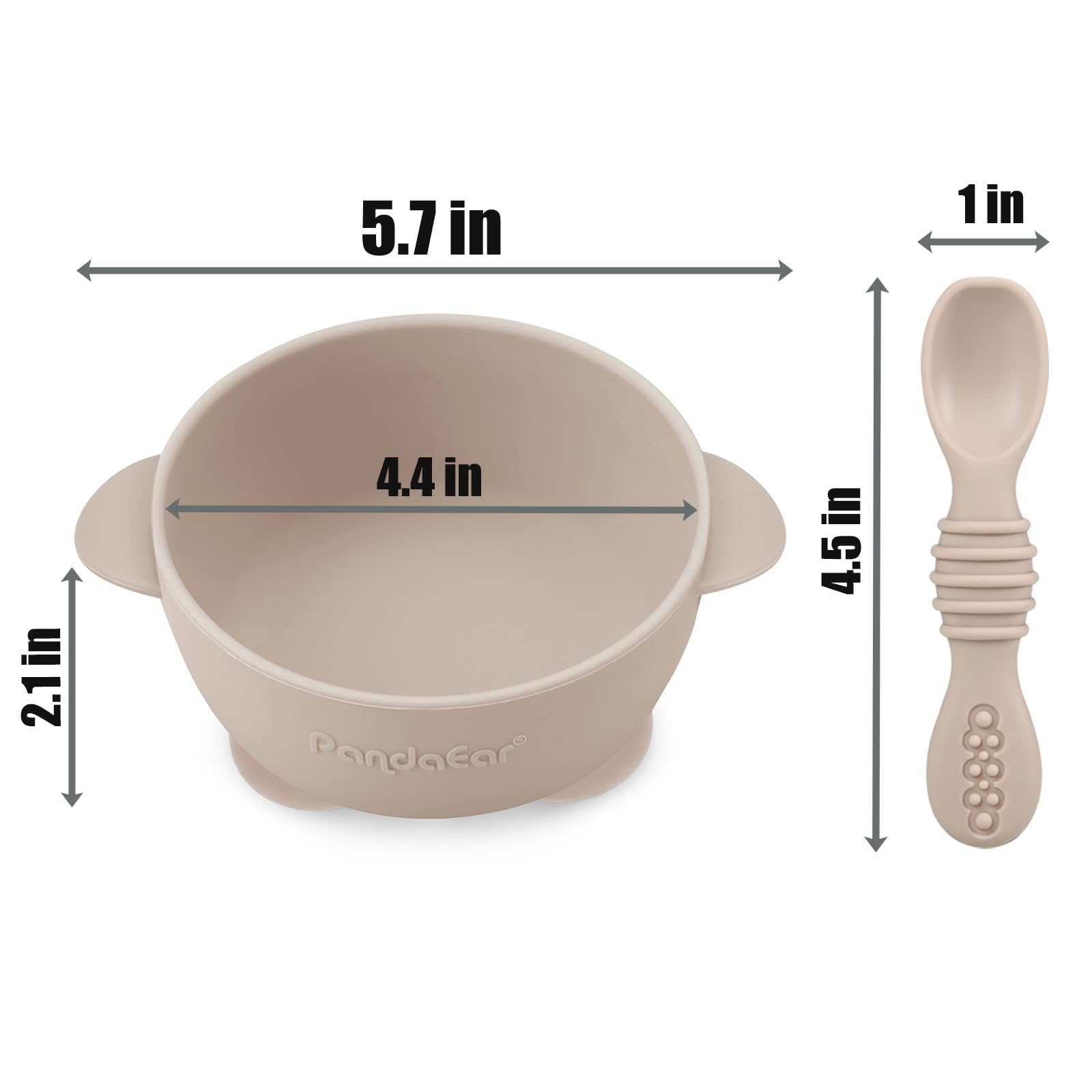 PandaEar 3 Pack Silicone Suction Baby Bowls & 3 Baby Feeding Spoons | Non-Slip Stay Put Bowls & Soft Silicone First Stage Spoons for Toddlers, BPA-Free Baby Led Weaning Set (Linen Brown Tan)