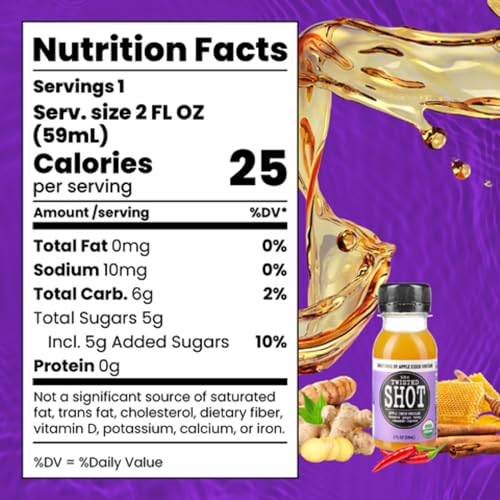 The Twisted Shot | Organic Apple Cider Vinegar Wellness Shots with Ginger, Turmeric, Honey, Cinnamon and Cayenne | Digestion, Immunity and Gut Health Support | Ready to Drink | 12, 2 oz Mini Bottles