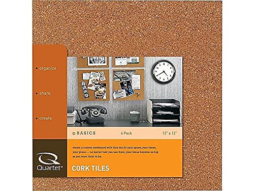 Quartet Cork Tiles, Bulletin Board Cork Panels 12" x 12" x 3/16", Natural, 4 Pack (102)