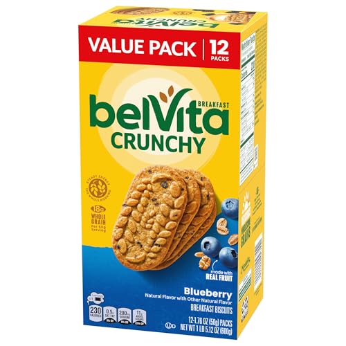 belVita Blueberry Breakfast Biscuits, Value Pack, School Snacks, 12 Packs (4 Biscuits Per Pack)