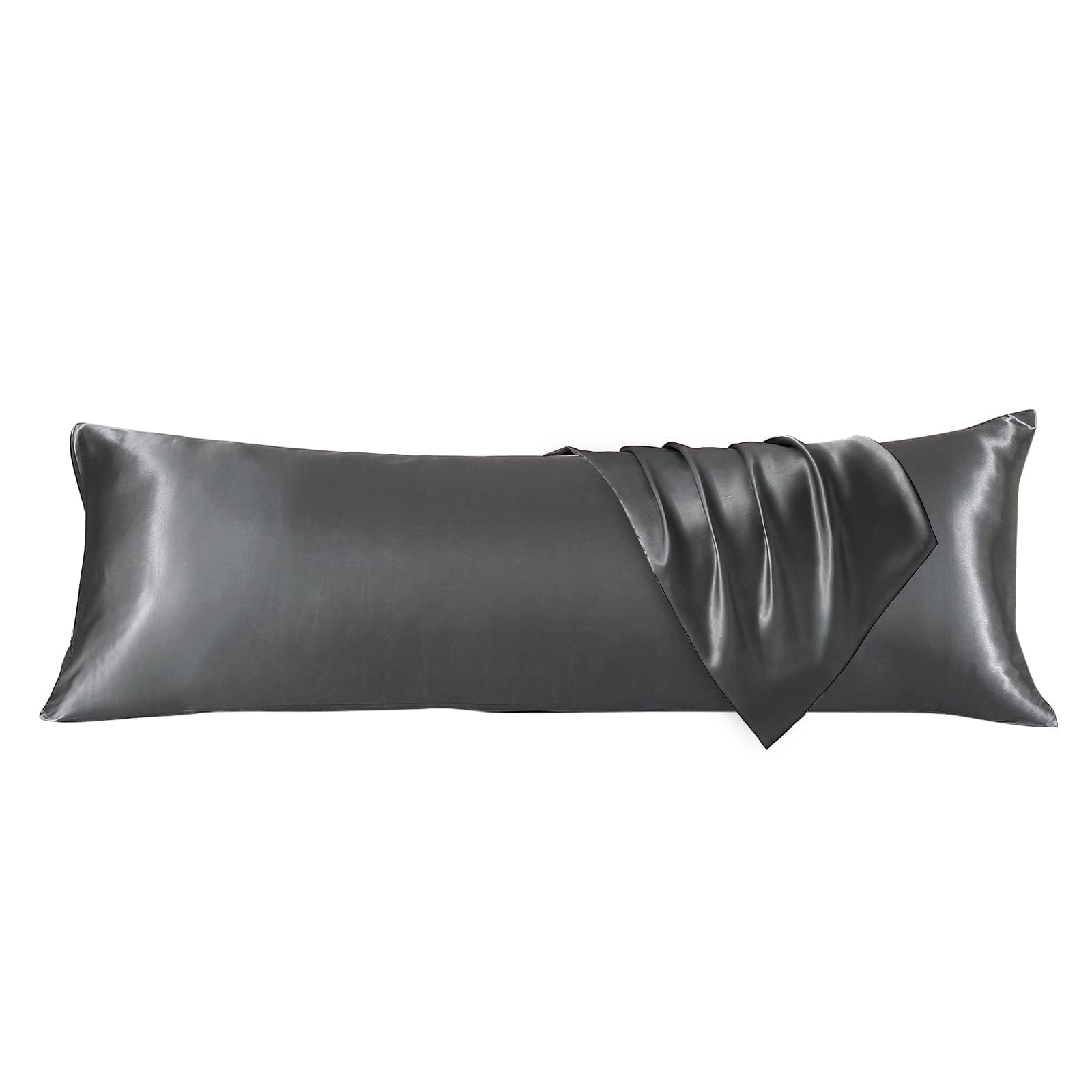 HUXMEYSON Body Pillow with Satin Pillowcase, Cooling Body Pillow for Adults, Removable Cover, Grey (20"x54")