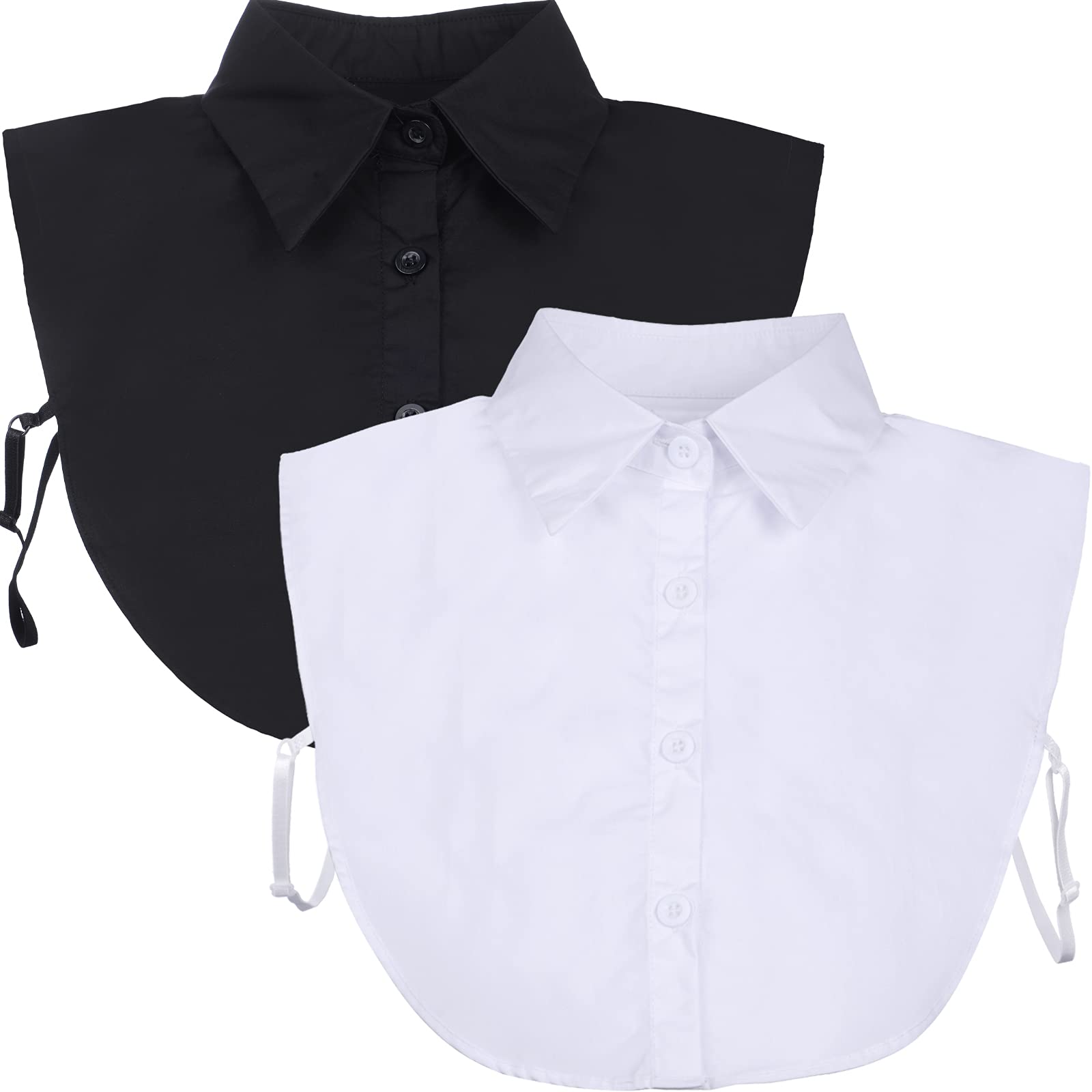 Tatuo 2 Pieces Fake Collar Detachable Collar for Women Shirts Collar Dickey Collar Half False Blouse Dickey (Black, White,Medium)