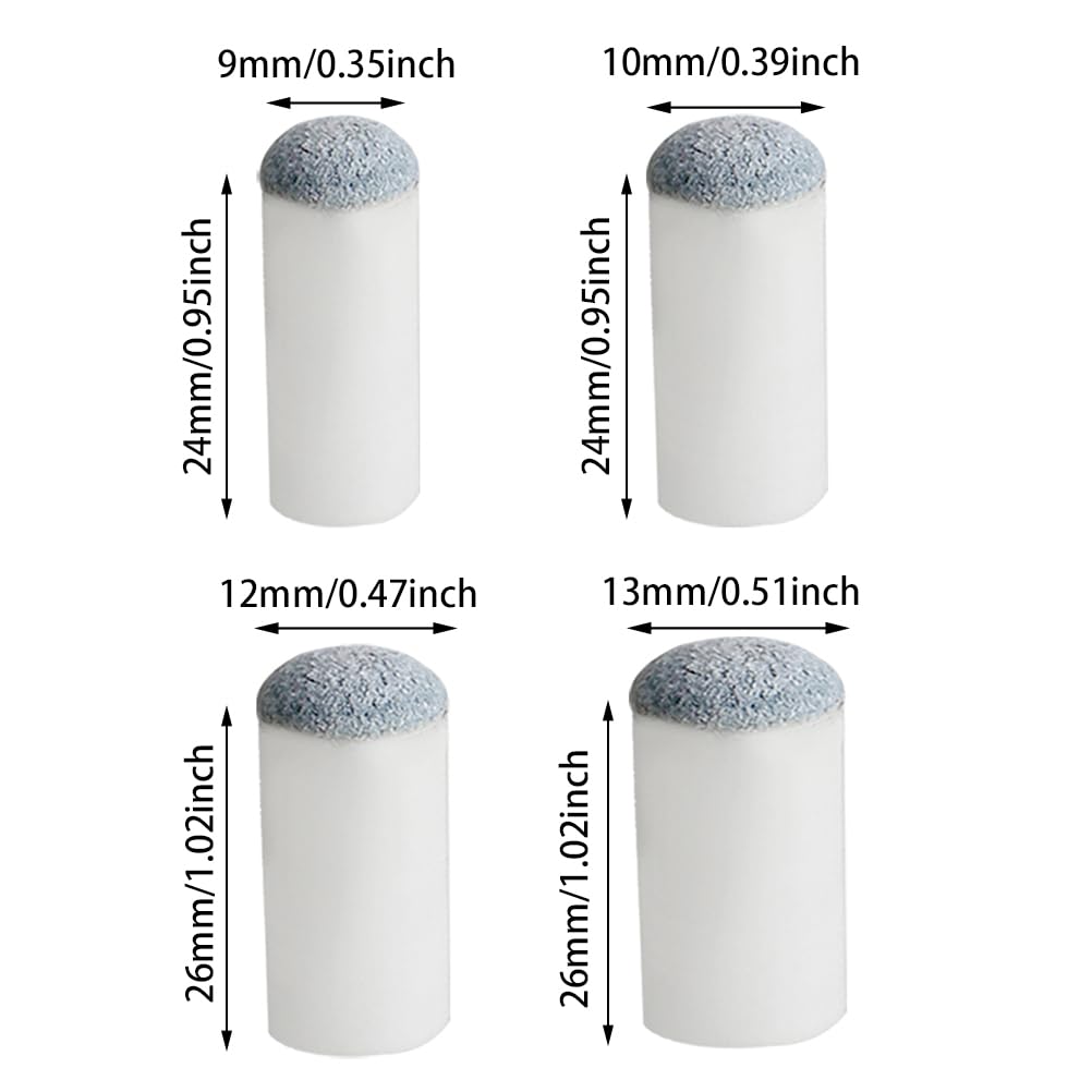 Pengxiaomei 40pcs Slip On Pool Cue Tips Replacement Billiard Cue Tips 4 Sizes Slip-On Cue Tip(9mm/10mm/12mm/13mm, Each Size 10pcs)
