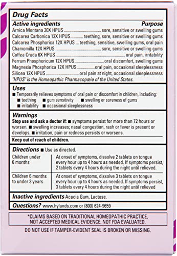 Hyland's Baby Nighttime Soothing Tablets with Chamomilla, Natural Relief of Oral Discomfort, Irritability, and Swelling, Up to 62 Doses (Pack of 1, 125 Count Total)