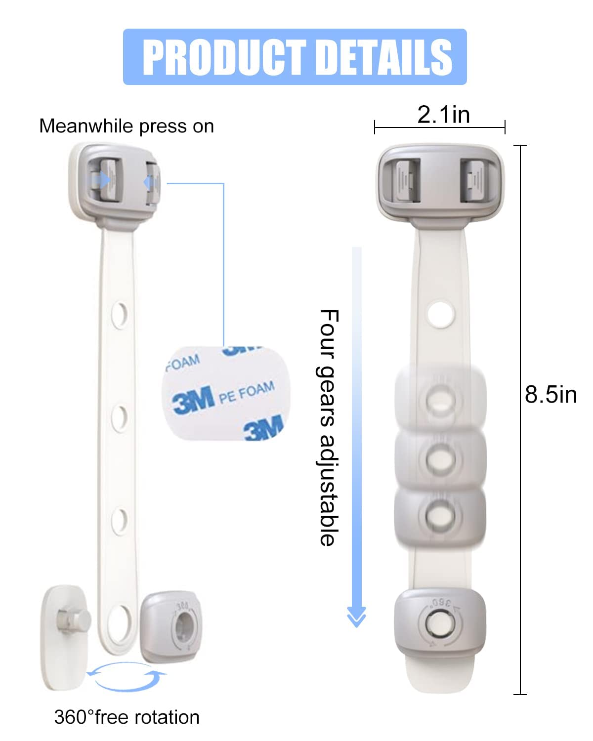 Fridge Locks,Refrigerator Door Lock,Child Proof Safety Cabinet Lock with Strong 3M Adhesives,Fridge Locks for Kids,Adjustable Strap Multi-Purpose for Cabinet,Drawers,Freezer,Oven (2 Count (Pack of 1))