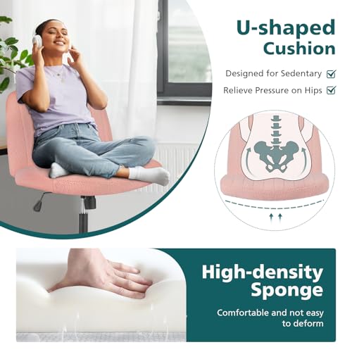 OLIXIS Criss Cross Chairs Legged Armless No Wheels Wide Seat Height Adjustable Swivel Rolling Padded Furry Cute Home Office Desk Seating for Bedroom, Student, Study Room