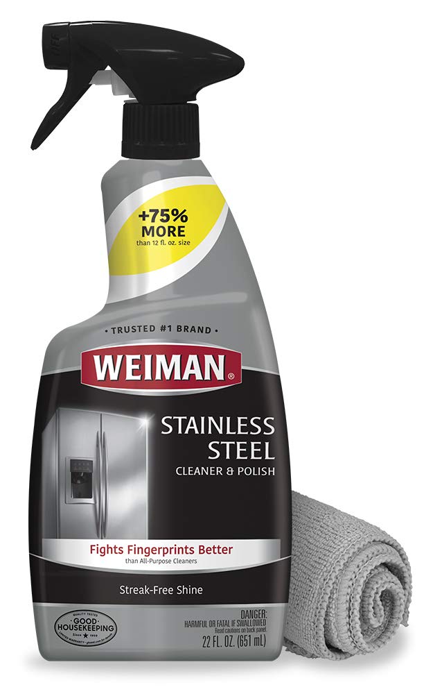 Weiman Stainless Steel Cleaner and Polish - 2 Pack - Removes Fingerprints, Residue, Water Marks and Grease from Appliances w/Buffing Towel