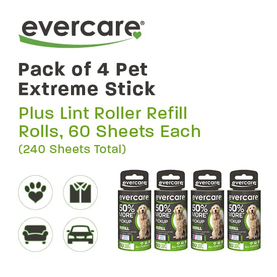 Evercare Pack of 4 Pet Extreme Stick Plus Lint Roller Refill Rolls