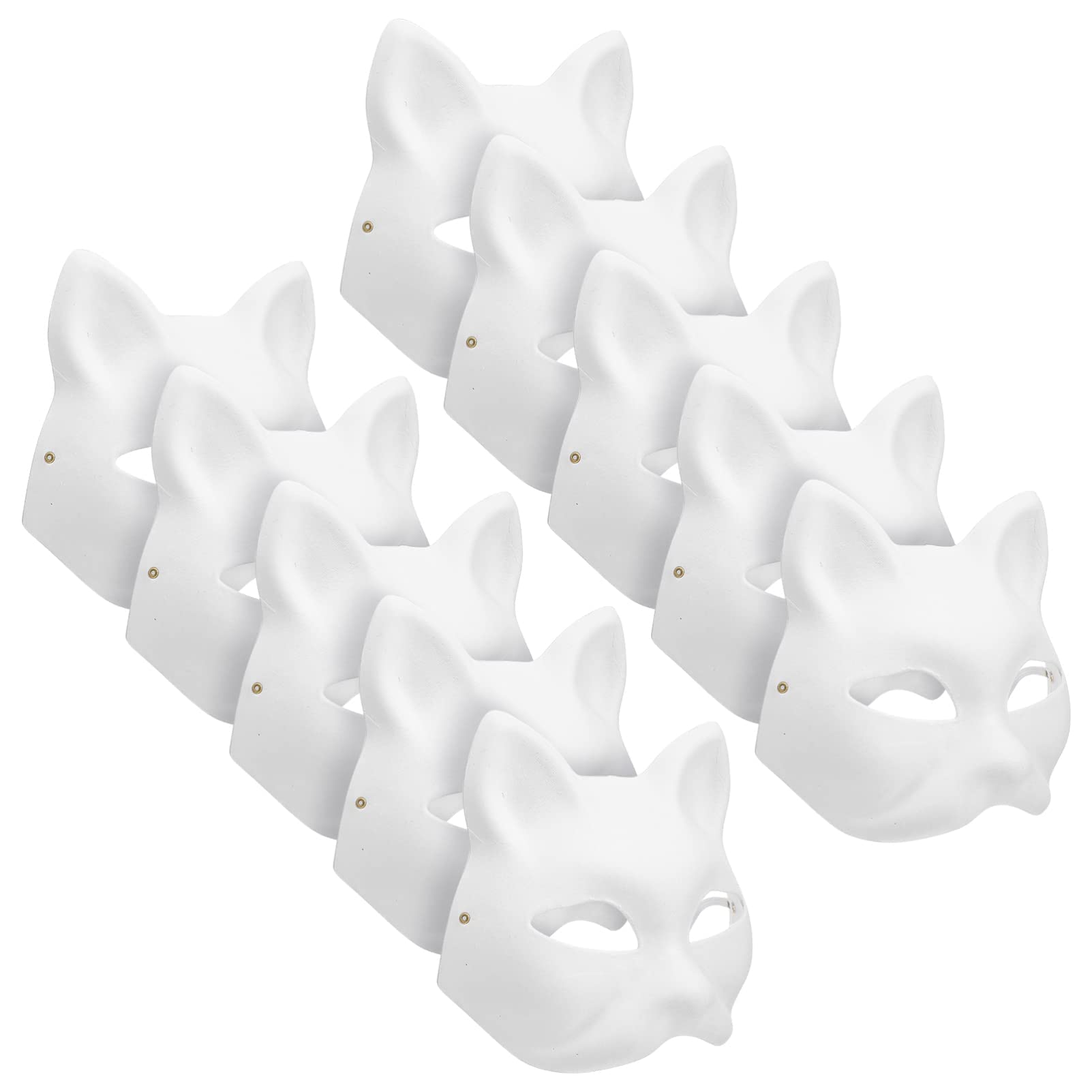 MAELSTROM 10Pcs Cat Fox Therian Masks for Halloween Costumes - Blank White Animal Masks for Kids and Adults - Great for Parties