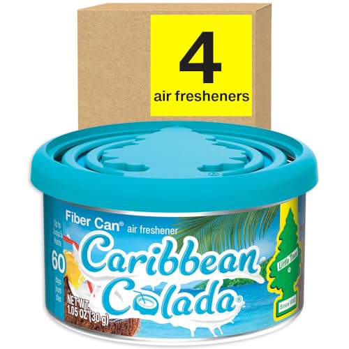 LITTLE TREES Car Air Freshener. Fiber Can Provides a Long-Lasting Scent for Auto or Home. Adjustable Lid for Desired Strength. Caribbean Colada, 4 Air Fresheners