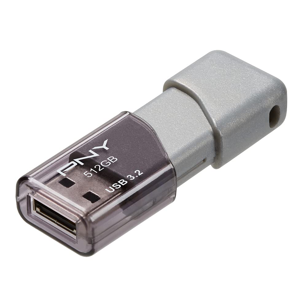 PNY 512GB Turbo Attaché 3 USB 3.2 Flash Drive â€“ 100MB/s, Silver (Pack of 1)