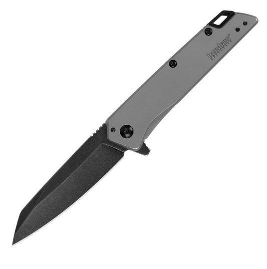 Kershaw Misdirect Pocketknife; 2.9 in. 4Cr13 Black-Oxide Blackwash Finish Blade, Stainless Steel Stonewash Finish Handle Equipped with SpeedSafe Assisted Opening, Flipper and Frame Lock (1365)