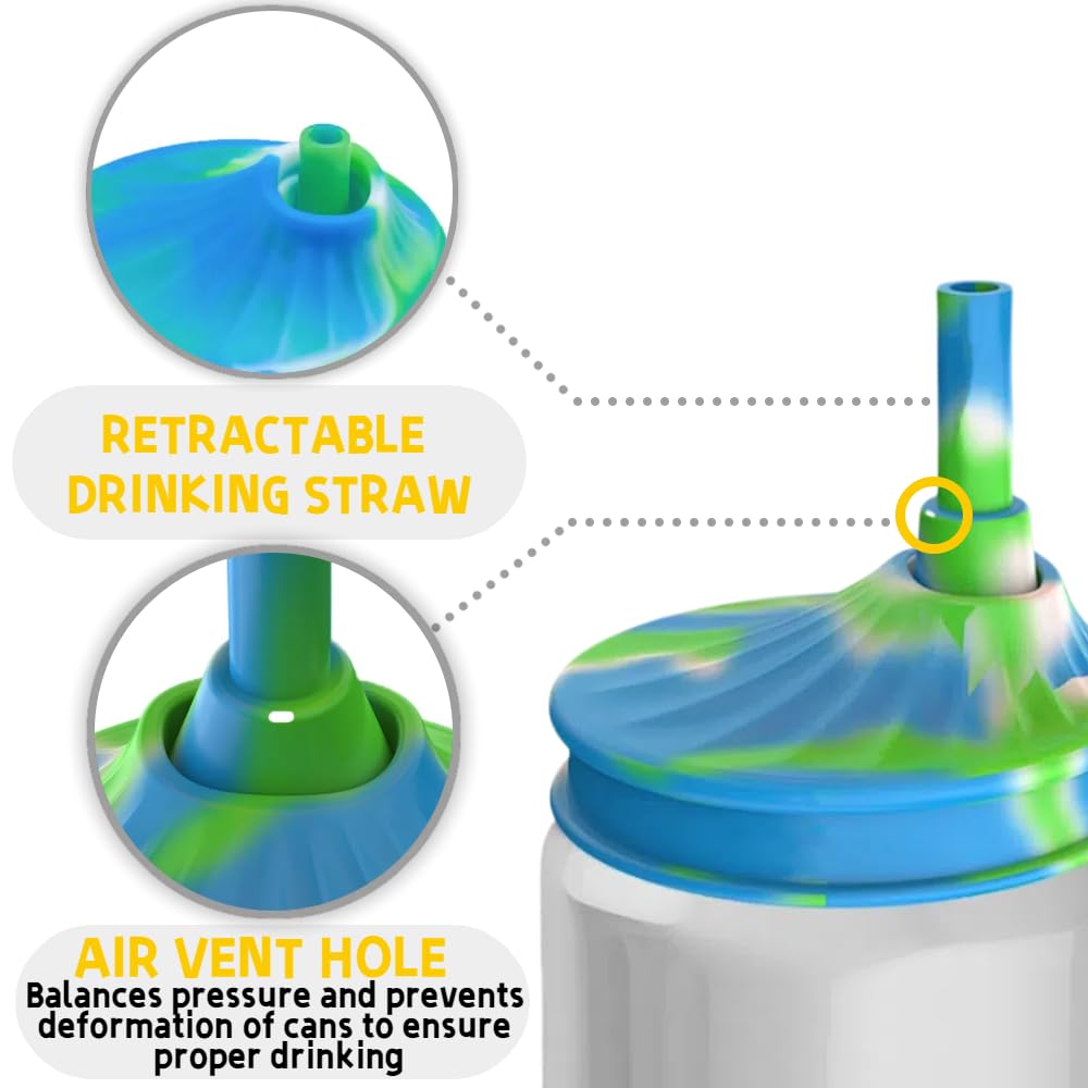 Dipesi 4 Pack Soda Can Lids with Straw,Silicone Soda Can Covers,Pop Can Cover,Energy Drink Canning Lids,BPA-Free,Reusable Can Covers for soda,Coke,Beer,Juice,Fits Standard Cans