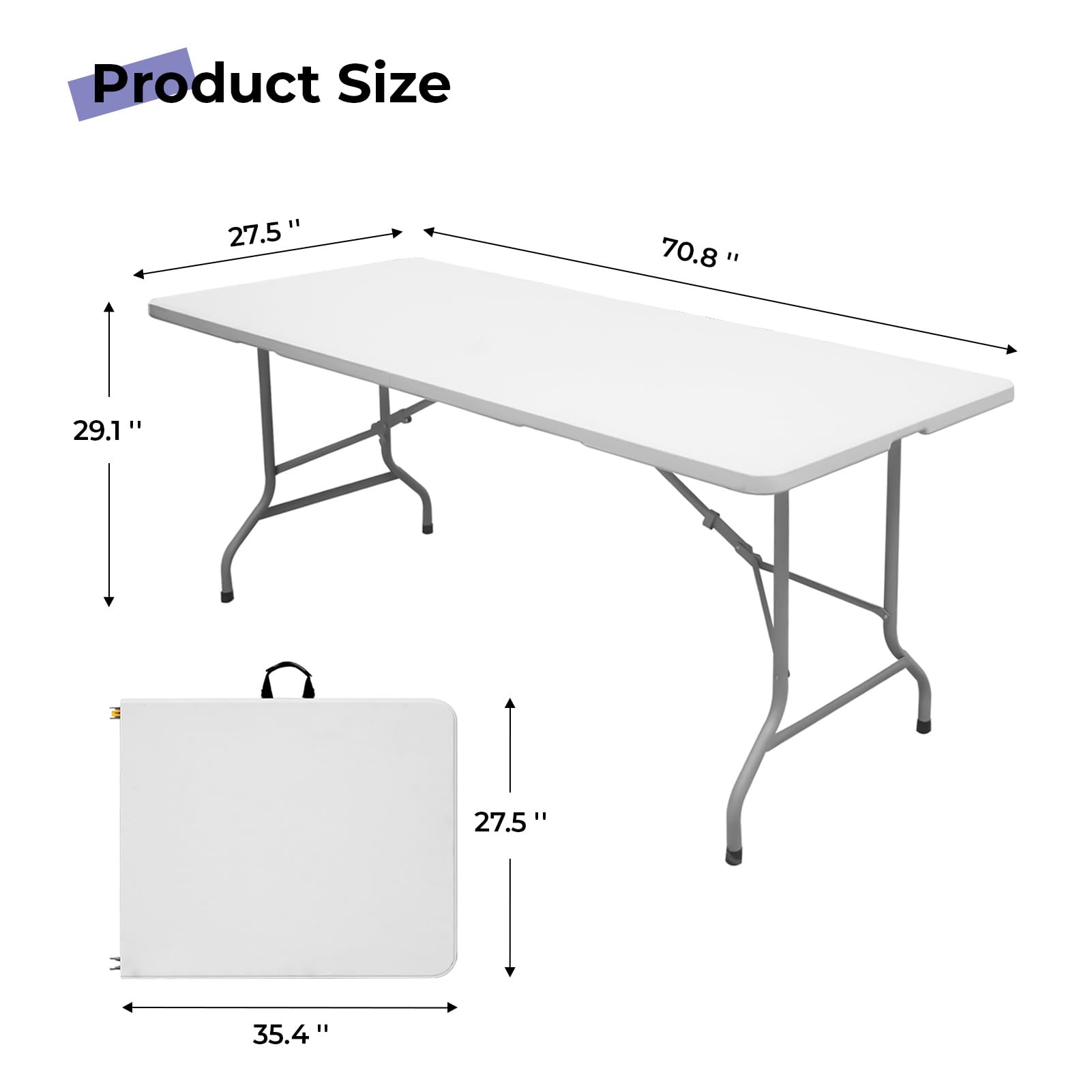 Byliable Folding Table 6ft Portable Heavy Duty Plastic Fold-in-Half Utility Foldable Table Plastic Dining Indoor Outdoor for Camping, Picnic and Party, White