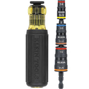 Klein Tools 32910 Impact Driver, 7-in-1 SAE Impact Socket Set with Handle, Flip Socket with 1/4, 5/16, 3/8, 7/16, 1/2 and 9/16-Inch Nut Driver Sizes and 1/4-Inch Bit Holder