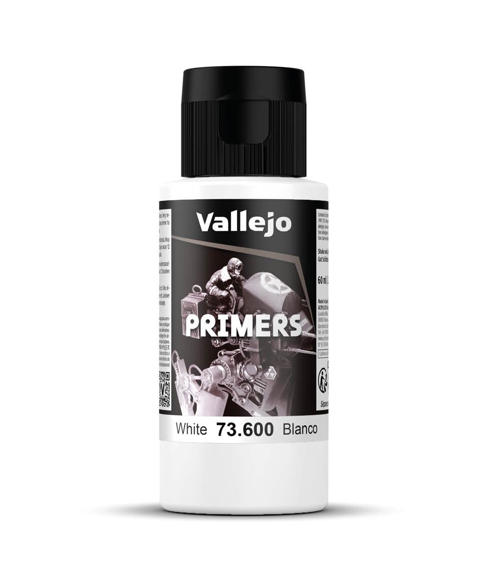 Vallejo - Surface Primer Color | White Acrylic Primer 60 ml (2.02 fl.oz.) | Matte Finish and Fast Drying | Perfect for Airbrushing and Great Adhesion to Figurines and Scale Models