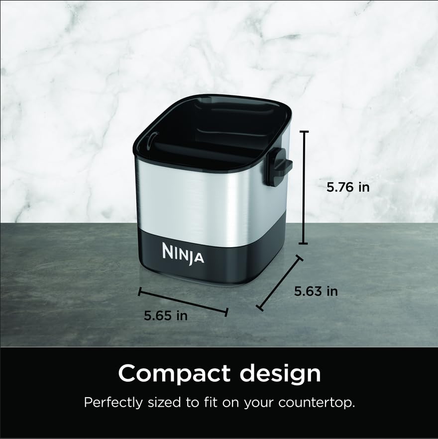 Ninja Luxe Café Knock Box, Accessories for Espresso Machine, Easy & Mess-Free Puck Disposal, Coffee & Espresso Grounds, Non-slip Base, Removable Bar, Holds 10 Double Shot Pucks, XSKKNOCKBOX