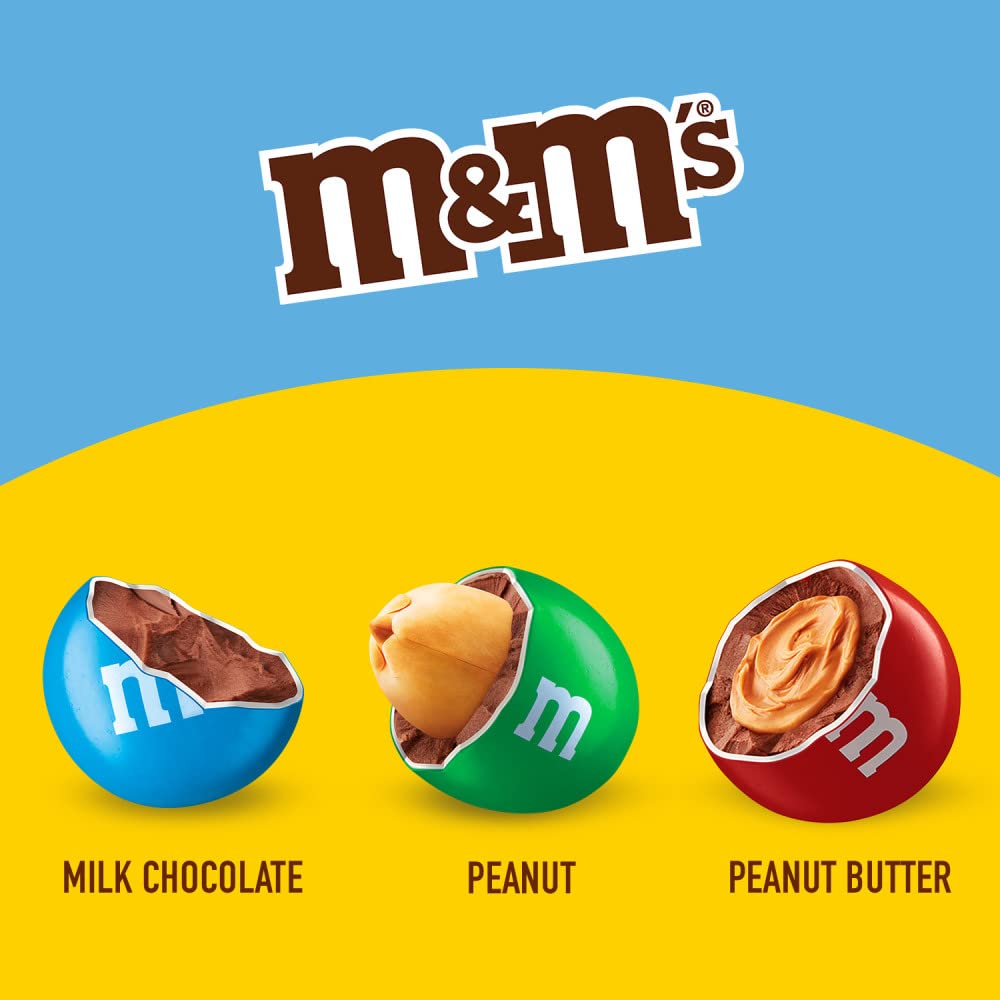 M&M's Milk Chocolate, Peanut & Peanut Butter Full Size Chocolate Halloween Candy Assortment Trick or Treat Gifts - 18 Piece Bulk Candy Box