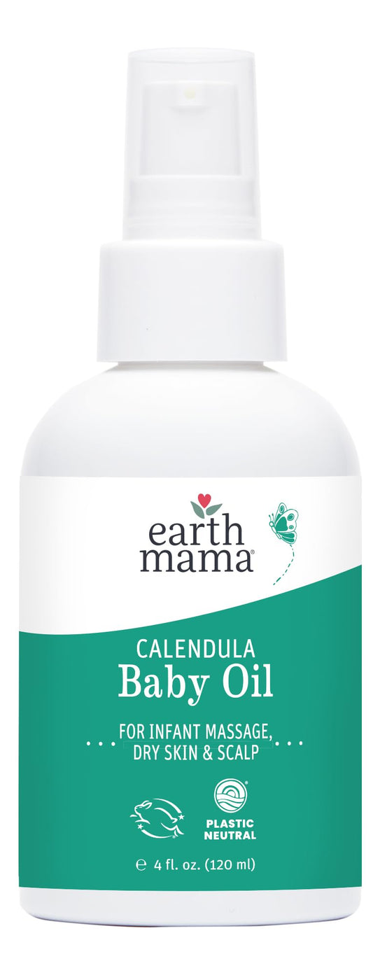 Earth Mama Calendula Baby Oil | Massage Oil for Newborn Skin Care, Dry Skin & Scalp Moisturizer, Fragrance Free, 4-Fluid Ounce