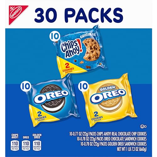 Nabisco Sweet Treats Cookie Variety Pack OREO, OREO Golden & CHIPS AHOY!, School Snacks, 30 Snack Packs (2 Cookies Per Pack)