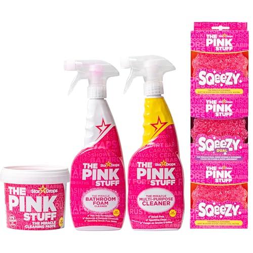 Stardrops Ã¢ÂÂ The Pink Stuff Ã¢ÂÂ Ultimate Cleaning Pack Ã¢ÂÂ The Pink Stuff Miracle Cleaning Paste, Multi-Purpose Spray, Bathroom Foam Spray, and 3 SQeeZY Pack