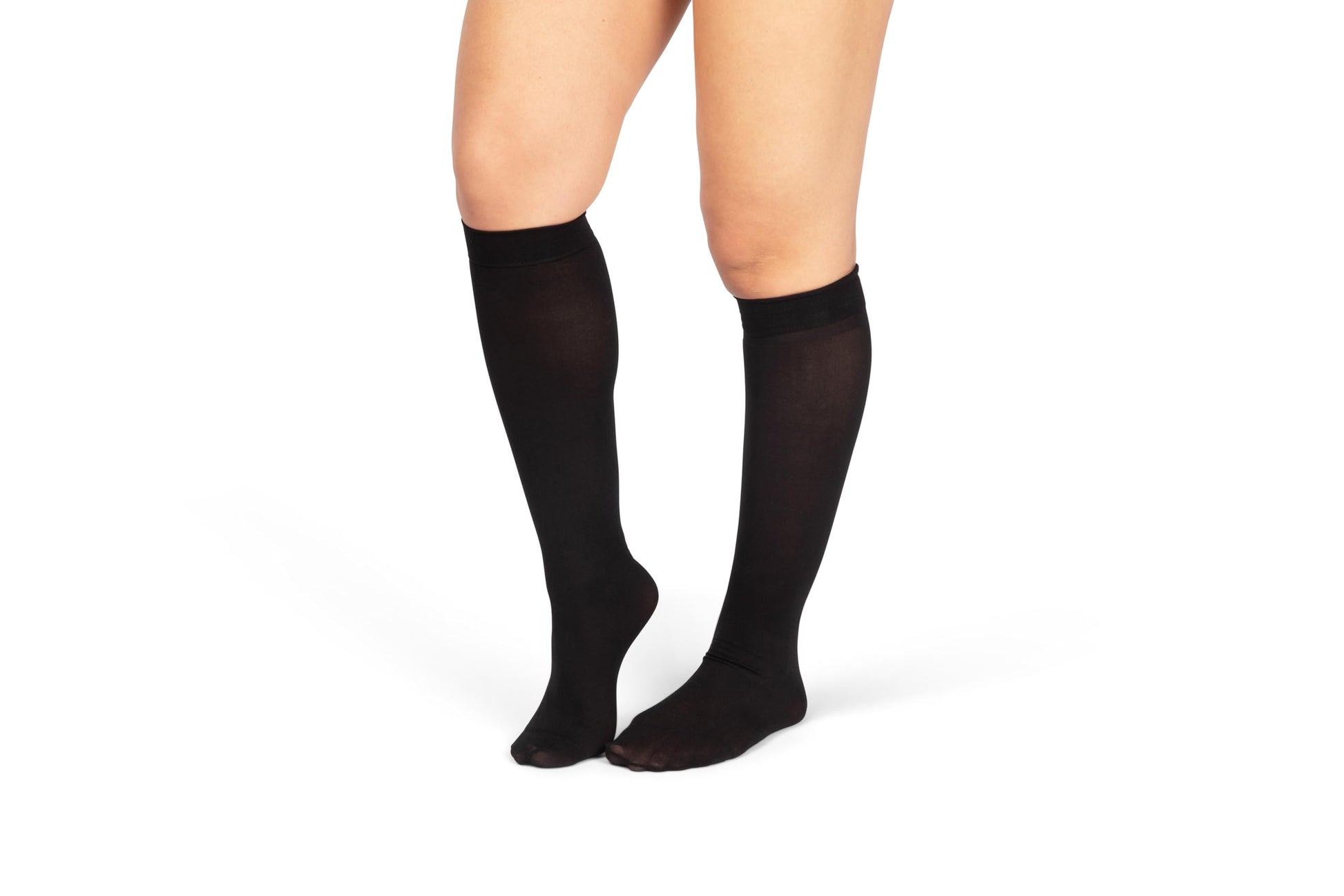 Women’s Trouser Socks, Opaque Stretchy Nylon Knee High, Black, 6 Pairs
