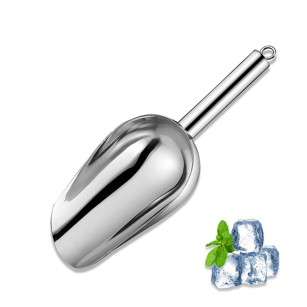 Metal Ice Scoop 6 Oz,Kitchen Ice Scooper for Ice Maker, Small Food Scoops for Bar Party Wedding Pet Dog Food, Stainless Steel Silver