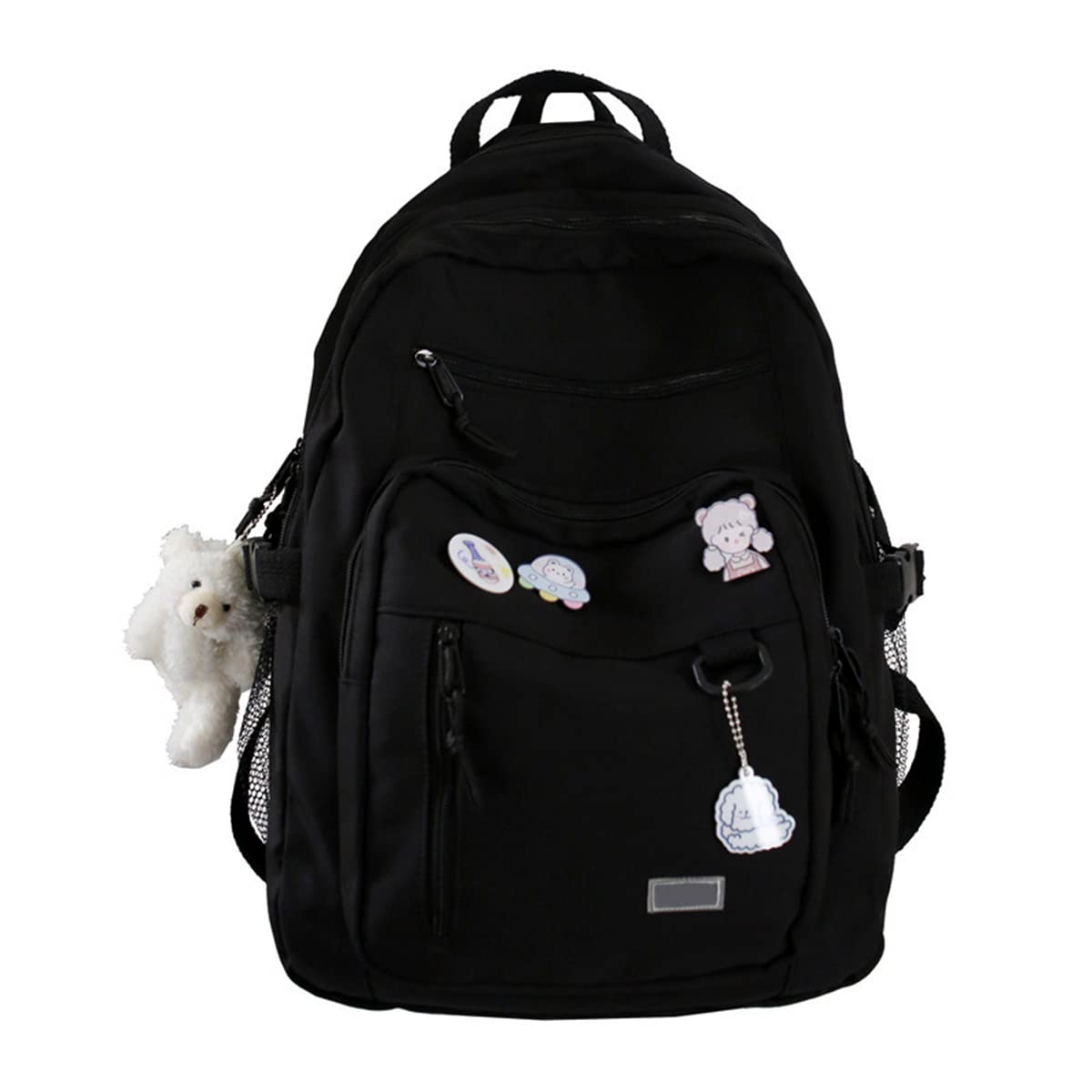 GAXOS Süßer ästhetischer Rucksack für die Schule, Mittelschüler, Reisen, schwarzer Rucksack, Teenager Mädchen, Bärentasche, Büchertaschen