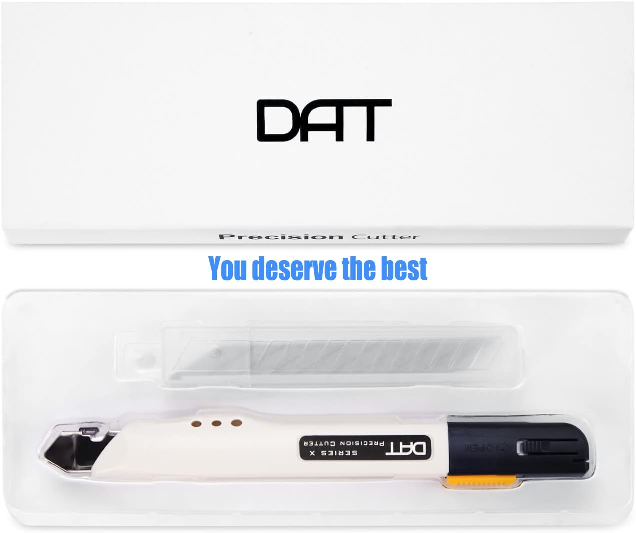 Utility Knife, DAT Series-X Portable Box Cutter, Fine Point Arts and Crafts Blade for Precision Cutting, with 10 Blade Pieces (White, 1 Cutter 10 Blades)