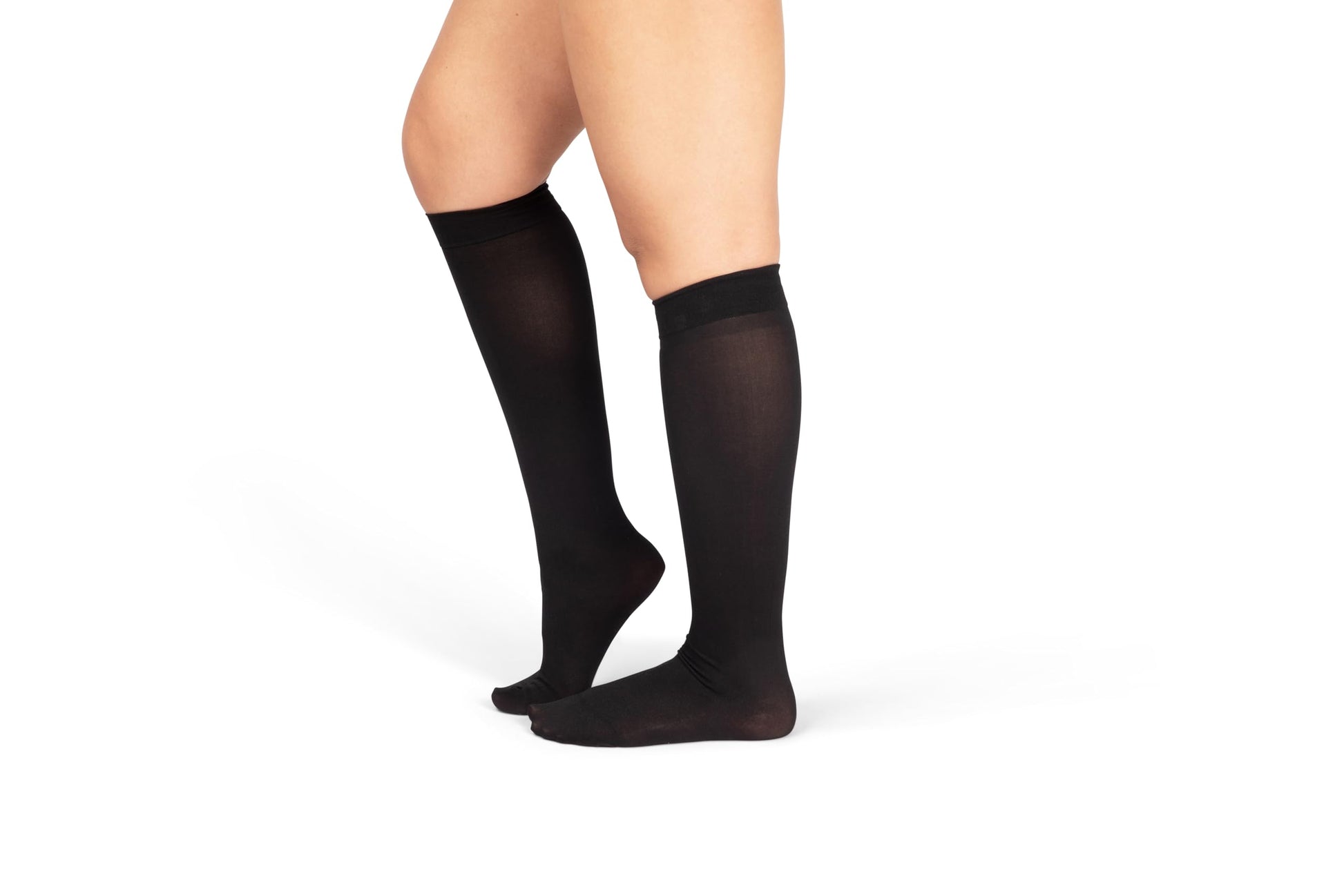 Women’s Trouser Socks, Opaque Stretchy Nylon Knee High, Black, 6 Pairs