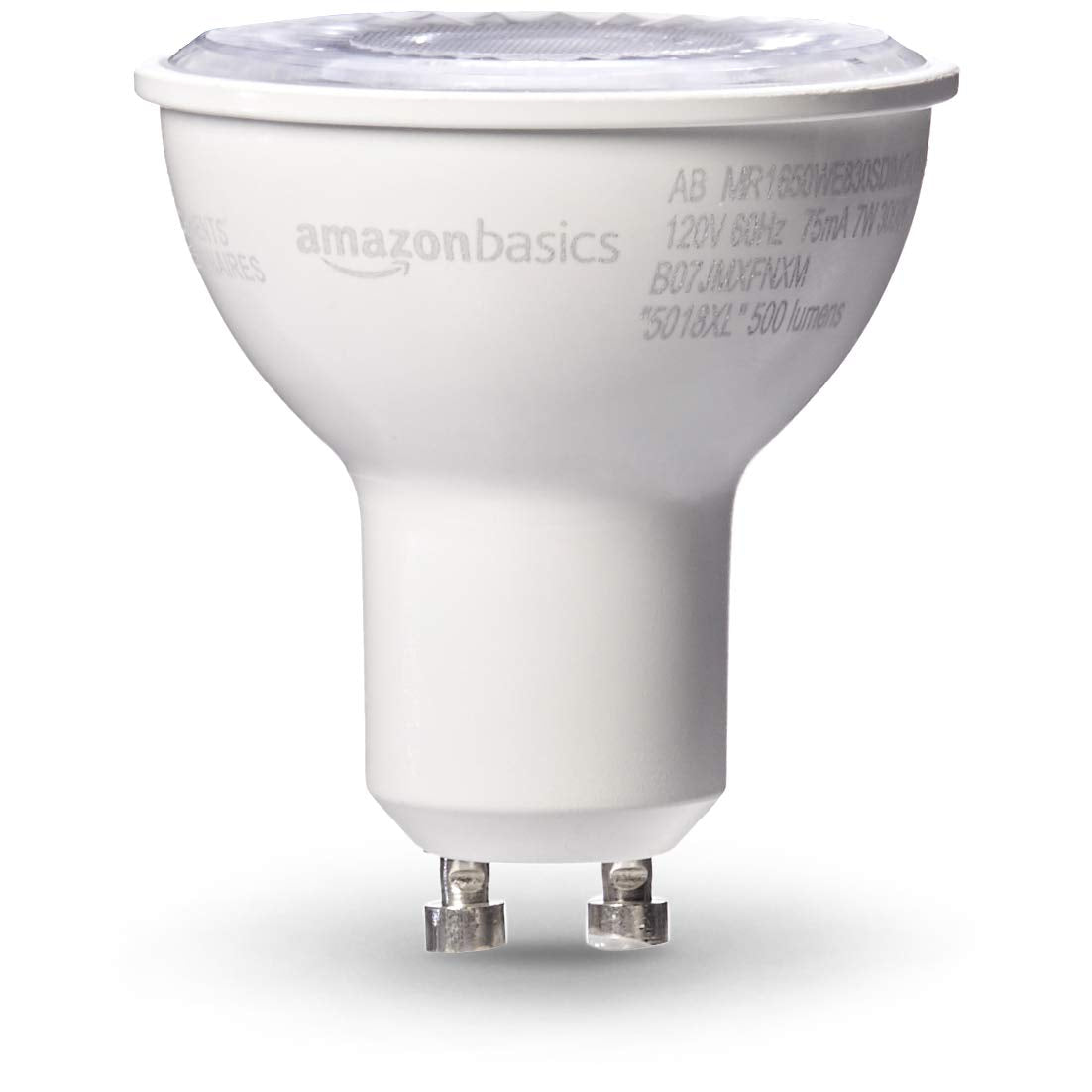 Amazon Basics MR16 LED Light Bulb, 50 Watt Equivalent, Energy Efficient 7W, GU10 Base, Warm White 3000K, Dimmable, 10,000 Hour Lifetime , 6-Pack