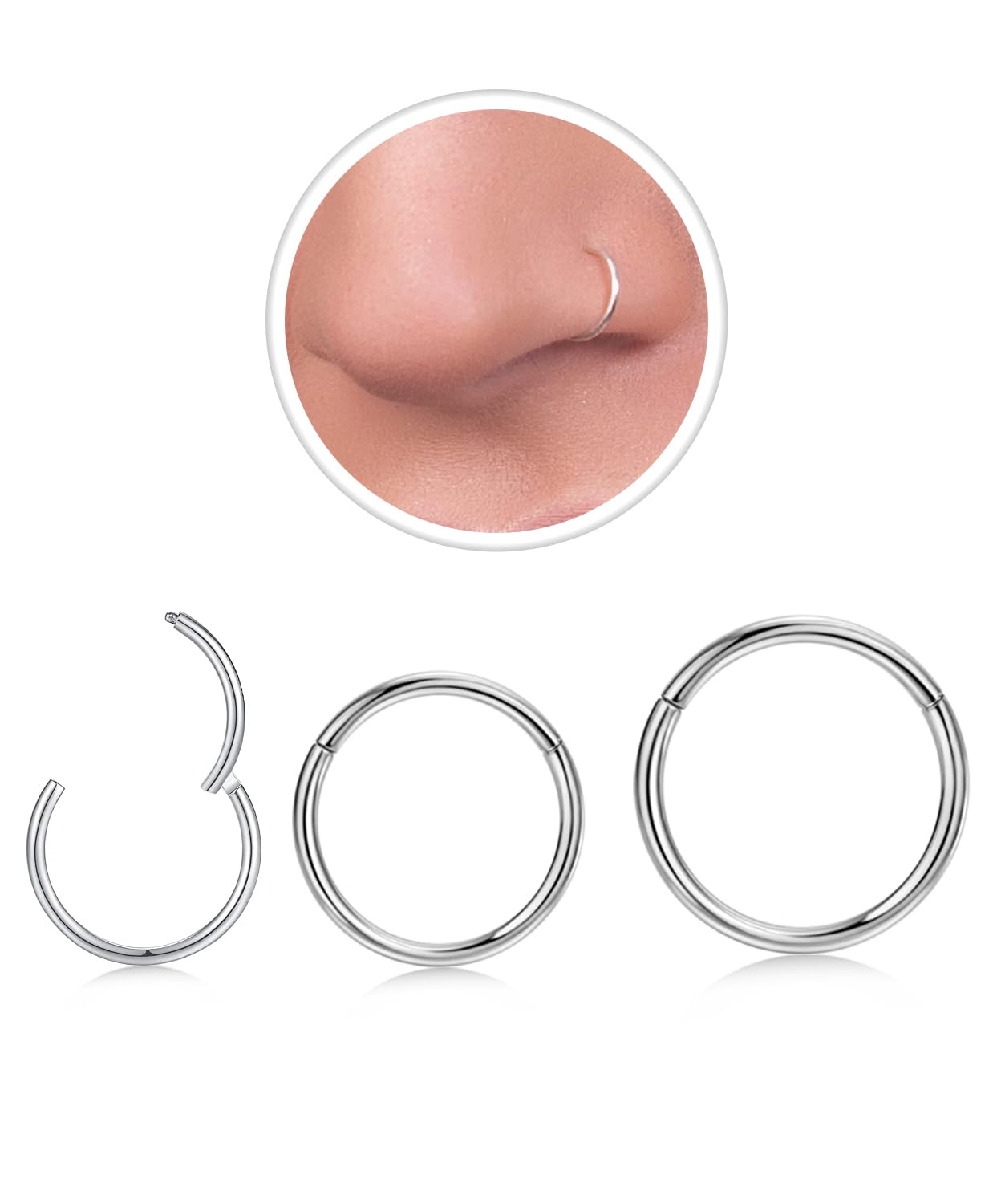 18g Silver Nose Rings Hoop and 20g Nose Studs Sets for Women Men,Hypoallergenic 316L Surgical Stainless Steel L Shape/Corkscrew/Straight Nose Studs Nose Screw Bone 1.5/2/3mm CZ Piercings Jewelry 12Pcs